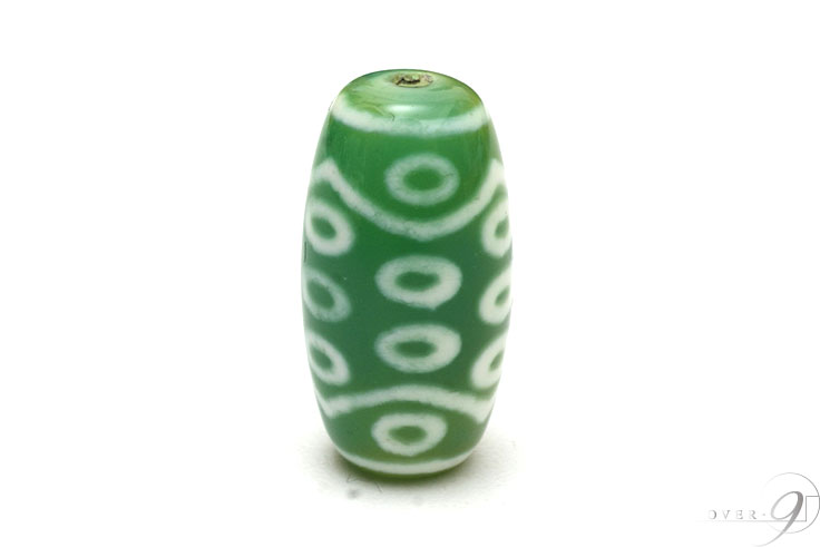 【現物販売】緑 老玉髄 二十一眼天珠 約20mm&times;10mm 潜在能力 開運 成長運 発展運 天珠 パワーストーン【メール便可】｜テラヘルツ 北投石 天珠 OVER-9