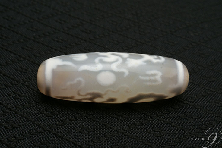 【老玉髄　白　宝珠　双皇帝龍天珠　約39mm×13mm】【メール便可】【B】