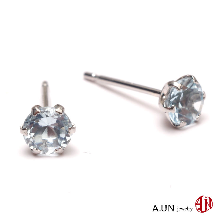 【A.UN jewelry】 アクアマリン ピアス Pt900 スタッドピアス 4ｍｍ プラチナ900 3月 誕生石 シリコンキャッチ