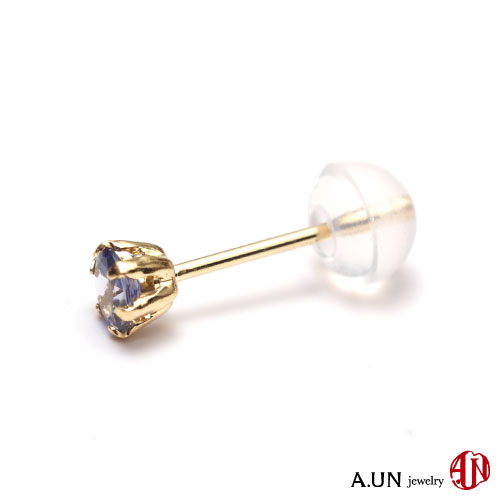 【楽天市場】【A.UN jewelry】 アイオライト ピアス 《直径約3mm》 K18 YG 【鑑別済み】 18金 スタッドピアス / 両耳