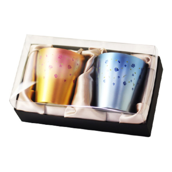 チタン２重タンブラー華チタン［薔薇２色セット・ブルー・ピンク］｜オーバースペック屋