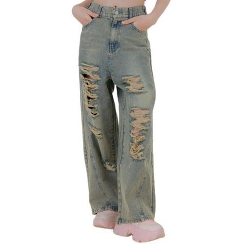 ANAP GIRL（アナップ ガール） ハイクラッシュ デニムワイドパンツ ブルー XS(135-145cm)/S(145-155cm)/M(155-165cm) メール便不可 2026春夏 新作