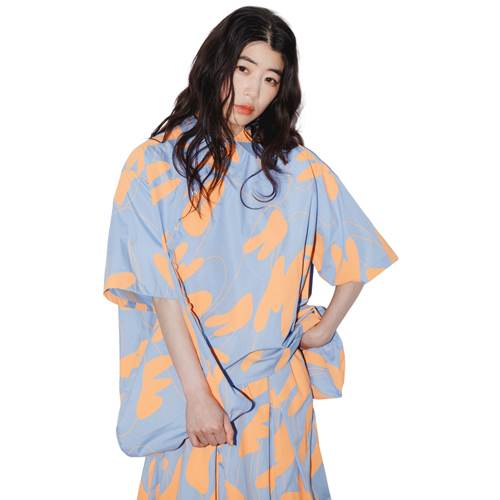 nunuforme（ヌヌフォルム） レディース服 半袖サークルシャツ ブルー×オレンジ 1(155cm)/2(163cm) メール便OK 2026春夏 新作