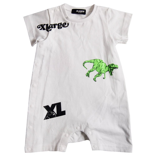 エクストララージ キッズ Xlarge Kids F 50 70cm ダイナソー半袖ロンパース シロ E メイル至便ok F 50 70cm 21春夏新作 X Large Kids お子さんアパレル 契情服 前開き 保障オール Ficap Fr
