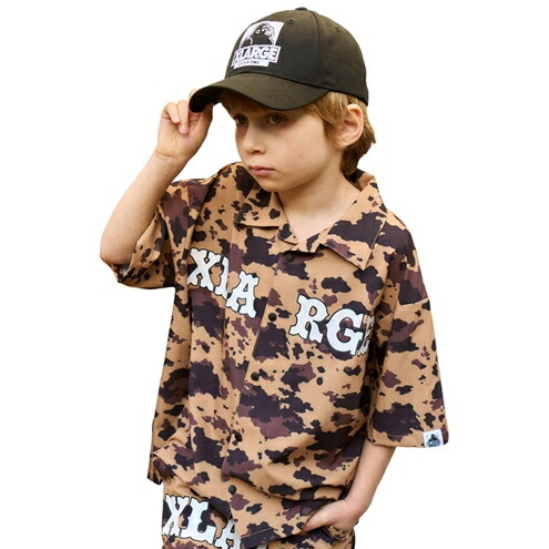 XLARGE KIDS（エクストララージキッズ） 毛の荒物総柄 半袖プルオーバー ベージュ（90-140糎） 電子メール便聞き入れる 2026春夏 新作