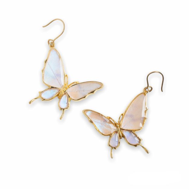 (Psyche/現品) 本物の蝶の翅 舞い飛ぶ蝶 ピアス ＝片耳＝ [スルコウスキーモルフォ][zps032g-sul]