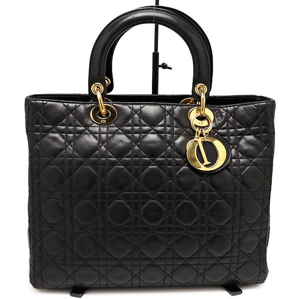 【中古】美品 ディオール カナージュ なめし革 黒いこと ハンドバック Christian Dior