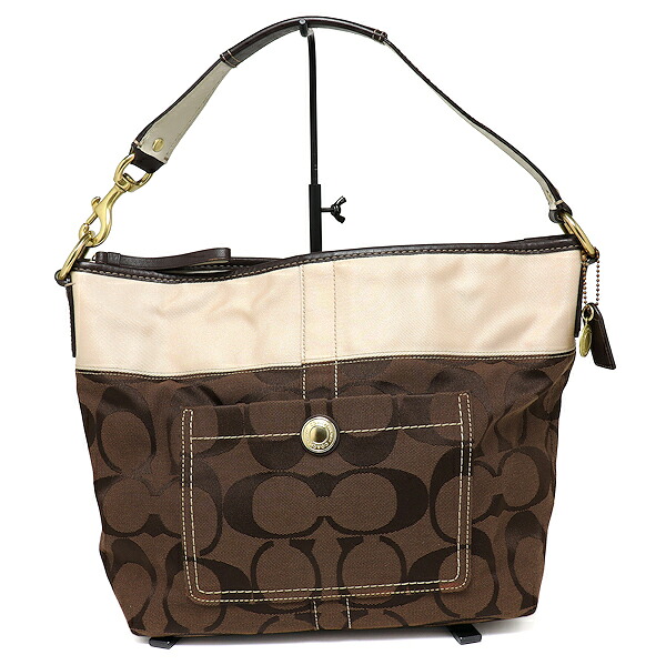 美品 コーチ シグネチャー セミショルダーバッグ 11689 ベージュ×ブラウン COACH