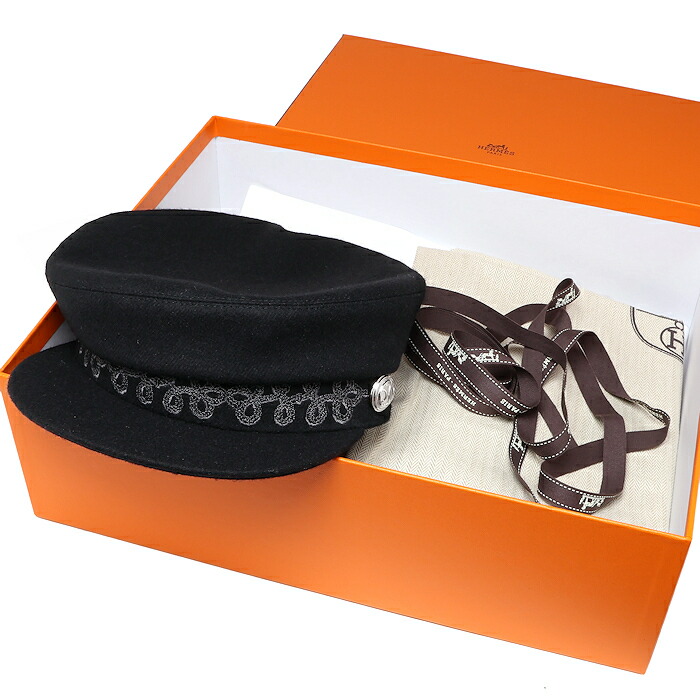 新品同様 エルメス カブール アン フィネス キャスケット 58 ウール ブラック レディース HERMES