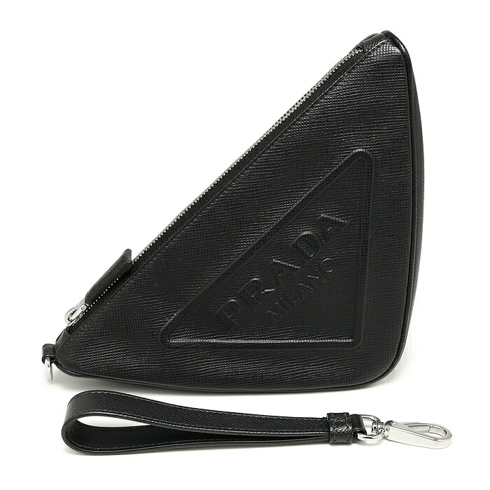 【超美品】PRADA 　正規品　トライアングル　クラッチバッグ　ブラック 超美品】PRADA 正規品 トライアングル クラッチバッグ ブラック