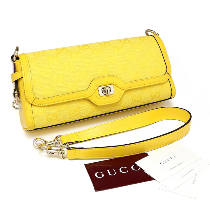 未使用 グッチ ルーチェ スモールショルダーバッグ 788061 GGキャンバス レザー イエロー GUCCI