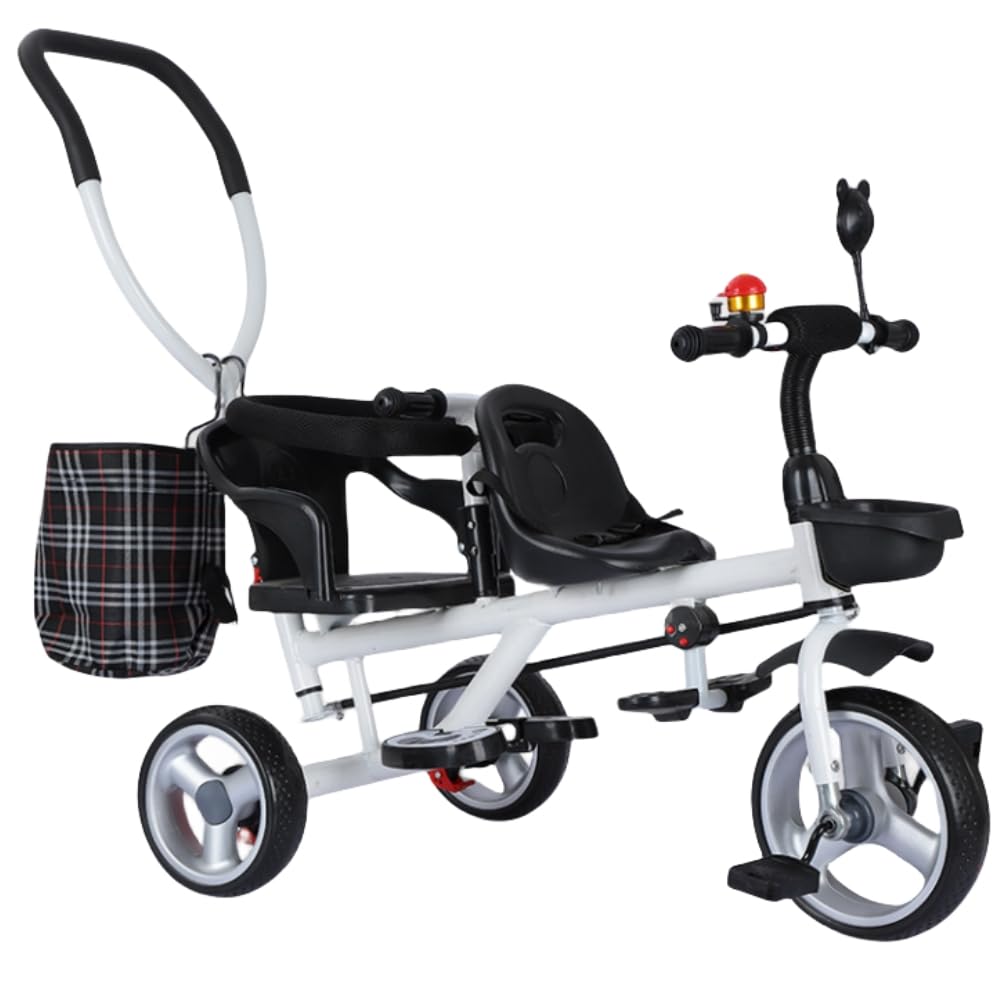 二人乗りトライシクル うば車双生児用 赤ちゃん用 銀輪 赤ちゃん用うば車 助けること棒付き添い人 両点シートベルト付き添い人 物置くカゴ付き添い人 耐荷重100k