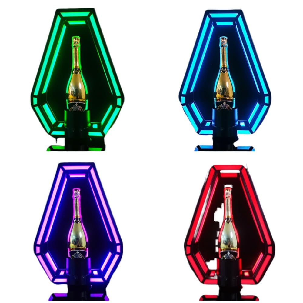 7色のスペードのエースシャンパンボトルプレゼンター、光るワインボトルディスプレイ、LED照明付き酒ボトルディスプレイ棚、商用|おやま商店店