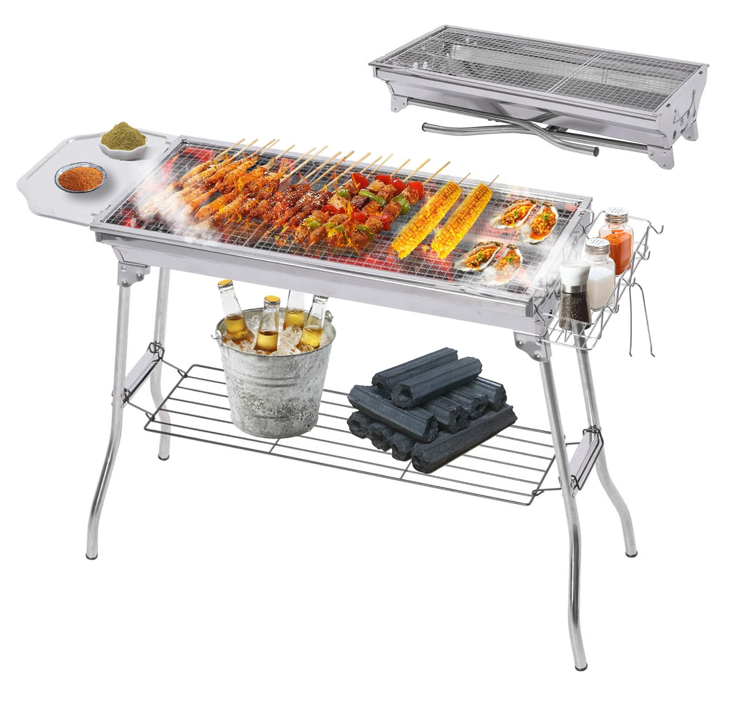 折りたたみ bbq コンロ バーベキューグリル コンパクト 軽量 幅73.5cm 大人数 持ち運び便利 BBQグリル 焼き台 アウトドア レジャ|おやま商店店