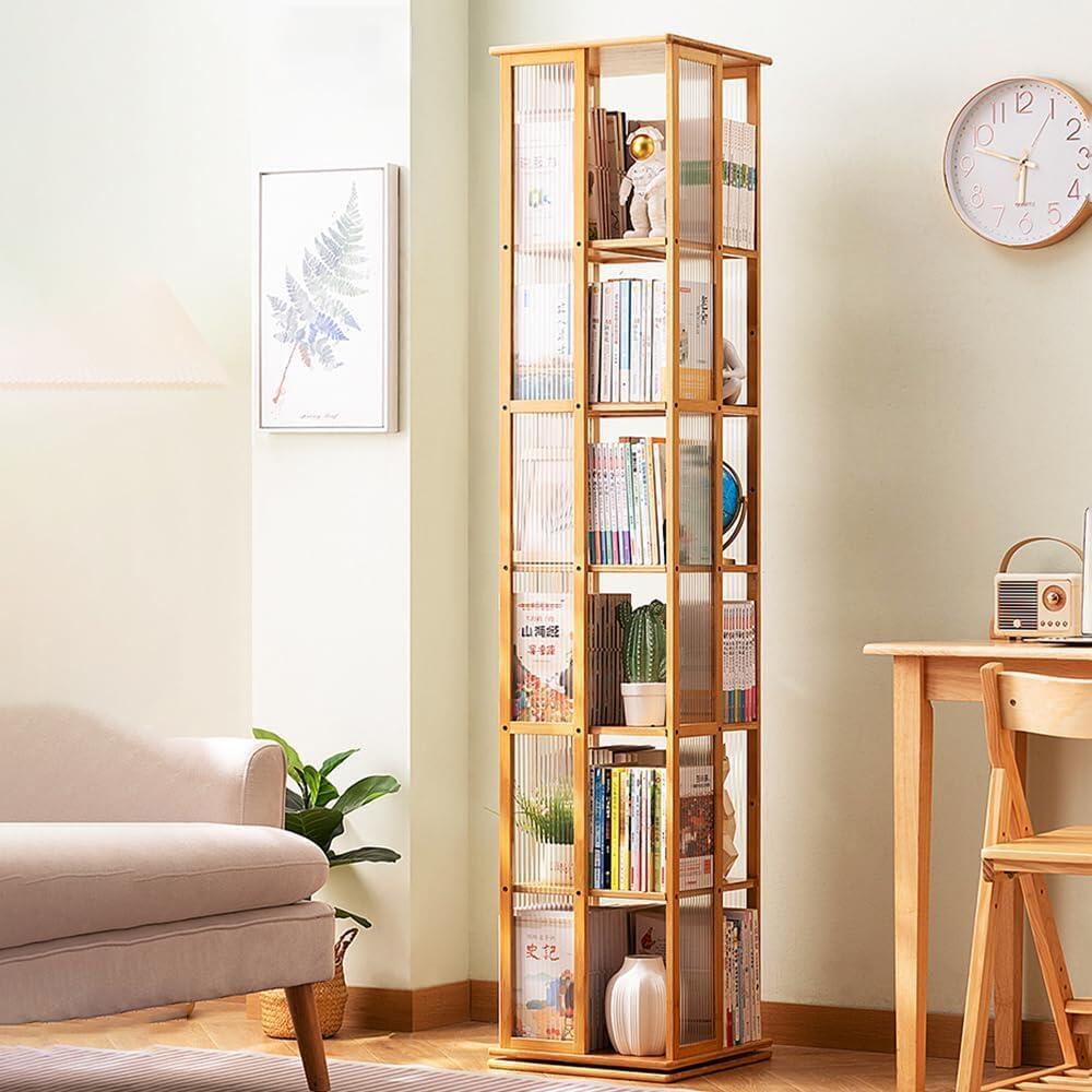 木製本棚 回転式本棚 360&deg;長虹アクリル 4段/5段 直径40cm 耐荷重80kg A4が入る高さ 書棚 大容量 サイレント回転 絵本棚 漫画 小｜おやま商店店