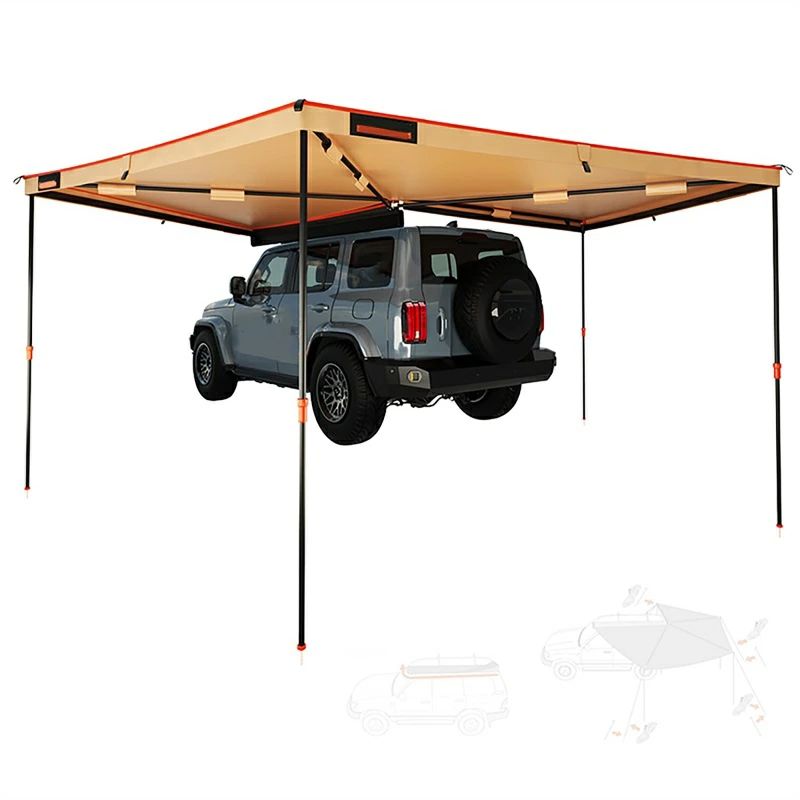 カーサイドオーニング カーサイドタープ 270°扇形展開 10人用 大型サイドオーニング 270*270*220cm 防水 UV99%カット 日焼け防|おやま商店店