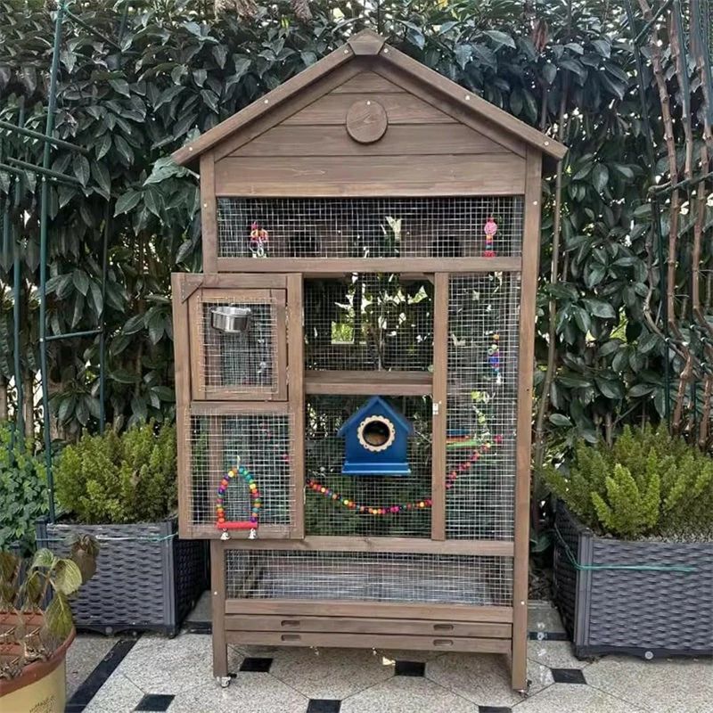 インコ 室外 木製 鳥かご トリカゴ バッジー 鳥籠 大型 防風押しかぶせる 取りはらい能力のあるな底御盆 サイレントユニバーサルキャス