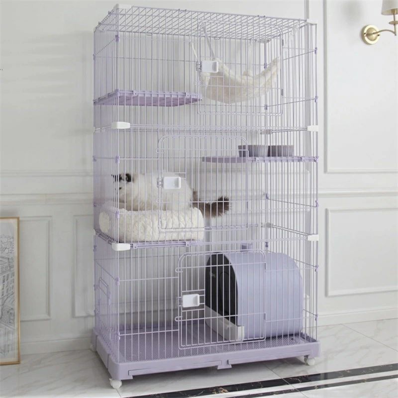 3段針金猫ケージベビーサークル掘っ立て小屋、広広とした間隔文字110 X 58 X 176 珊、1～3匹の猫用、紫色の猫クレート