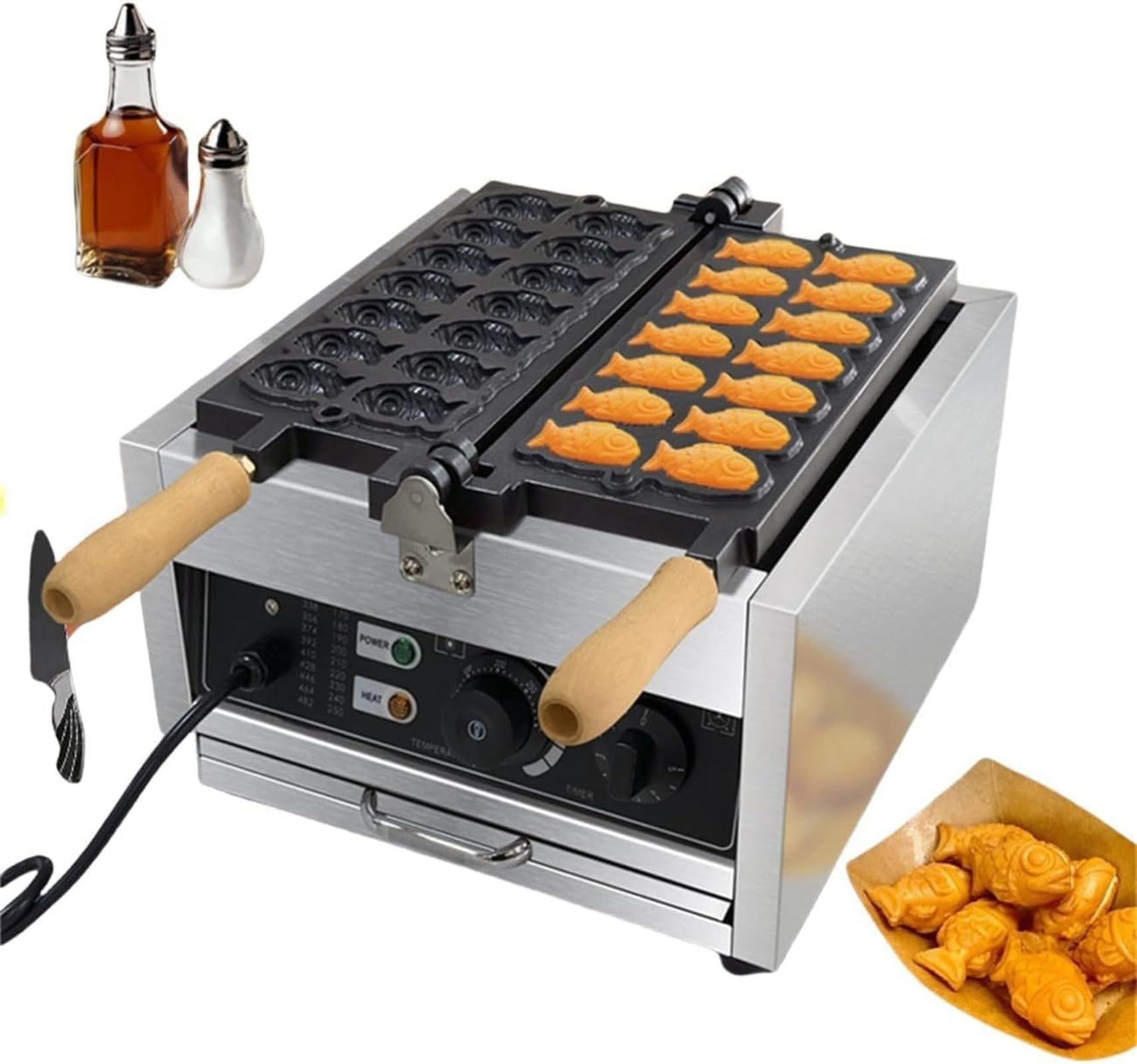 たいやき器 焼き鳥機鯛焼き器 鯛焼き製造会社御勤め用灯し火たい焼き機、14穴、御勤め用灯し火熱するたい焼き焙煎機、五分五分焼き機 アイスク