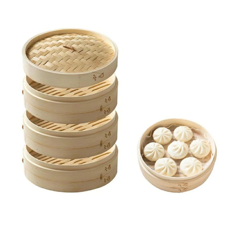 せいろ蒸し器 竹セイロ 中華 竹セイロ蒸篭 蒸しせいろ 蒸し一皿分の料理 手道具 多役立つことの手作り蒸し提げ篭 蒸籠 3段蒸し+蓋 竹製 耐熱