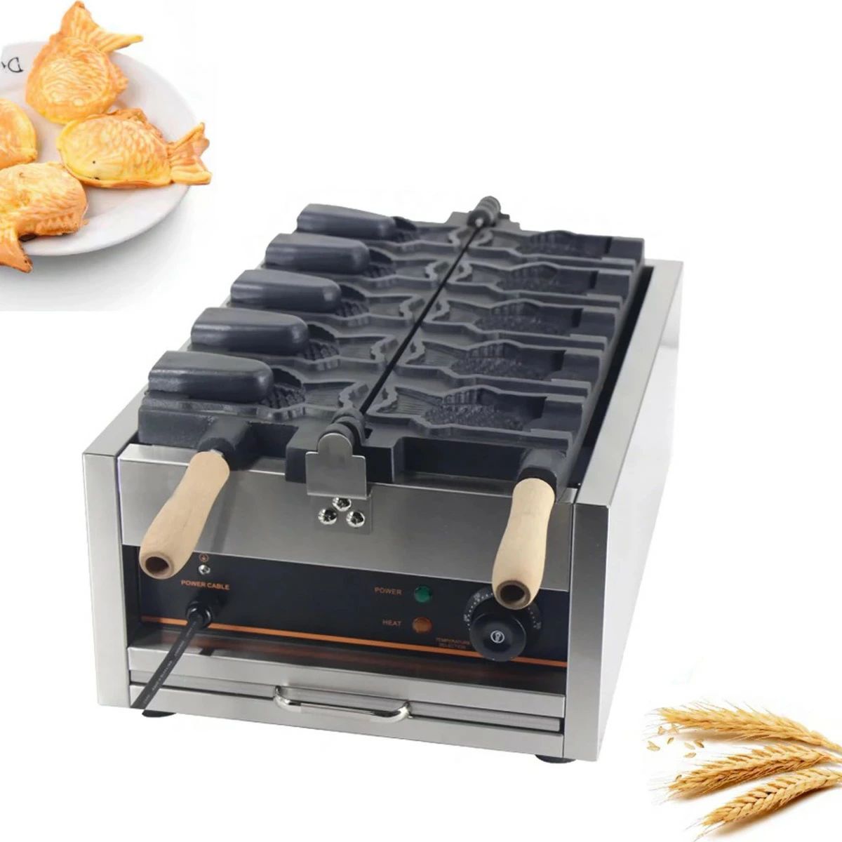たい焼き器 鯛焼き製造会社 電動鯛焼き機 灯し火たい焼き機 灯し火熱するたい焼き焙煎機 灯し火熱する鯛型ベーキングマシン 5枚焼き開口部式