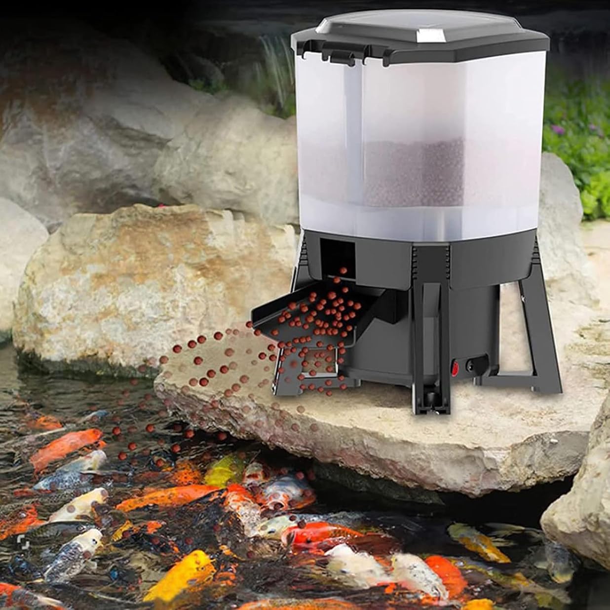自動給餌器、6L電動魚餌ディスペンサー、水槽用自動タイマー、120°分散給餌設計、水槽の休日、休暇、週末に最適|おやま商店店