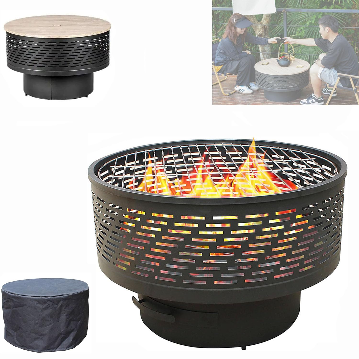 速見表 ファイヤーピットテーブル かがり火台 煖炉ポーカー 焼肉 BBQコンロ 蓋付き添い人 丸焼きコンロ 大人数 レセプションテー