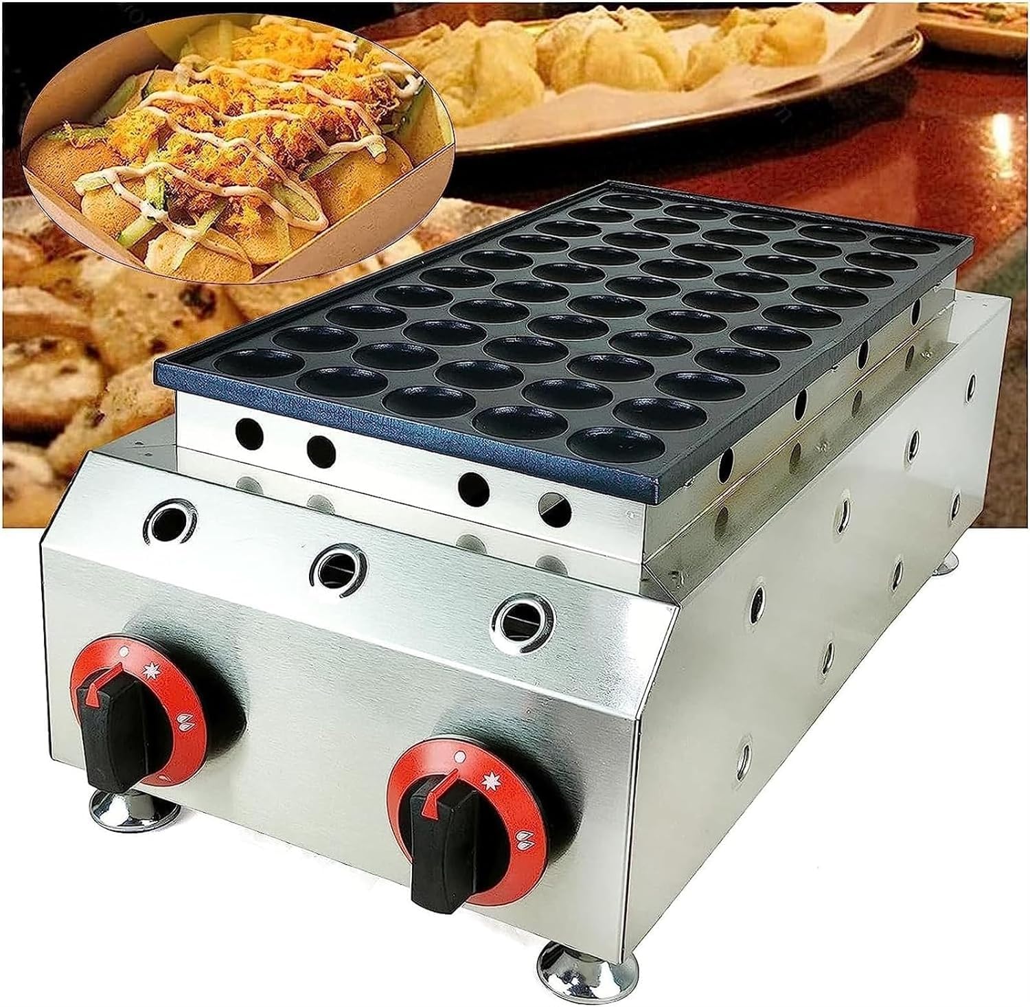 50穴LPGガスノンスティックワッフルメーカー、ミニダッチパンケーキベーカーメーカー鉄機たこ焼きグリルパンタコ玉マフィン製造|おやま商店店
