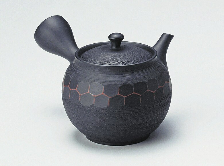 楽天市場】常滑焼 急須 昭萠 黒泥 白ノタ丸形金摘窓絵紅葉急須