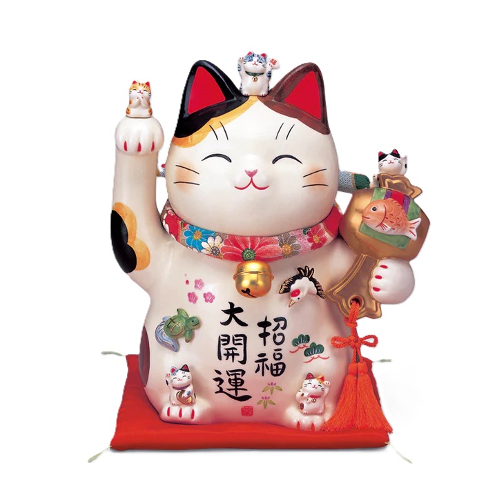 彩絵招福大開運 招き猫 ちりめん首輪付 8.5号 貯金箱 まねきねこ 招き猫 置物 招き猫 かわいい 招き猫 開店祝い 招き猫 薬師窯 招き猫 開店 祝い プレゼント おしゃれ カフェ 開店祝い プレゼント 新築祝い プレゼント 友人 プレゼント 友人 引っ越し祝い