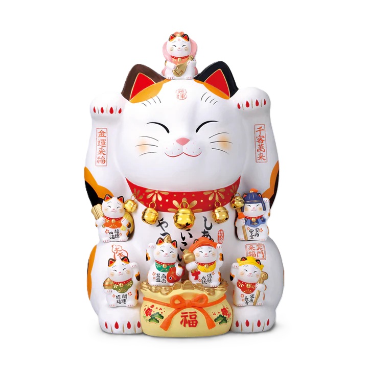 錦彩 七福神 招き猫 20号 まねきねこ 招き猫 置物 招き猫 かわいい 招き猫 開店祝い 招き猫 薬師窯 招き猫 右手 プレゼント 男性 開店 祝い プレゼント おしゃれ カフェ 開店祝い プレゼント 新築祝い プレゼント 友人 プレゼント 友人 引っ越し祝い|陶器の事なら親たぬき子たぬき