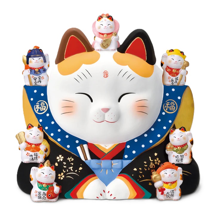 錦彩 七福神福助招き猫 16号 まねきねこ 招き猫 置物 招き猫 かわいい 招き猫 開店祝い 招き猫 薬師窯 招き猫 開店 祝い プレゼント おしゃれ カフェ 開店祝い プレゼント 新築祝い プレゼント 友人 プレゼント 友人 引っ越し祝い