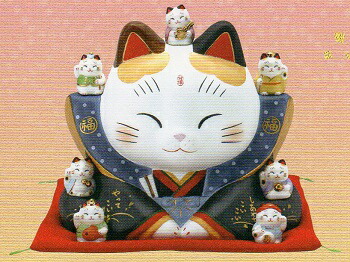 楽天市場】招き猫 置物 大きい 貯金箱 陶器 (彩絵招福大開運招き猫