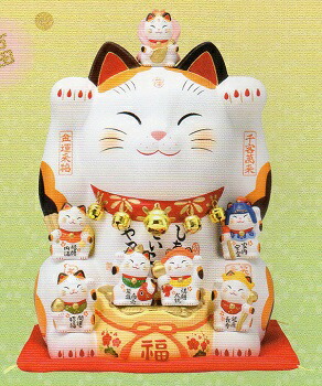 楽天市場】招き猫 錦彩七福神招き猫 8.5号 25.5cm開運 まねきねこ お祝