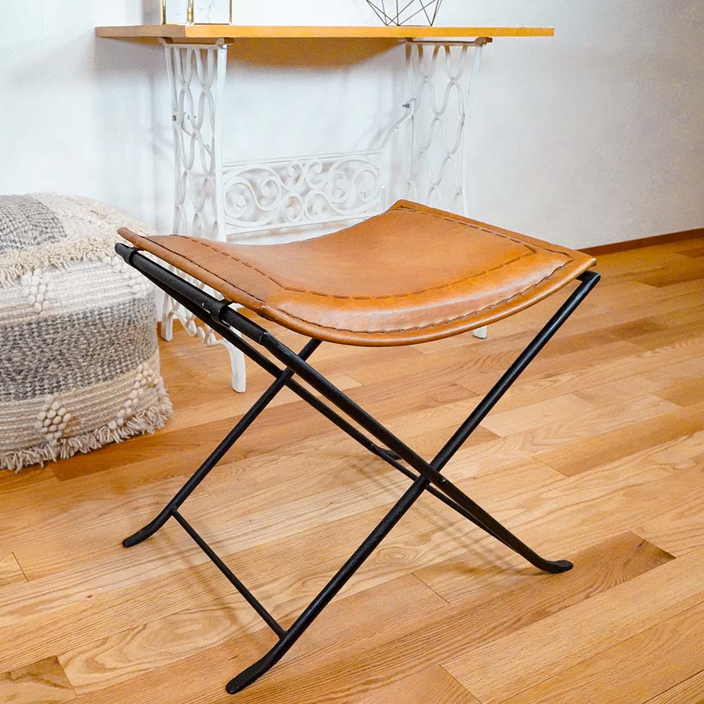 古道具/鉄脚の折りたたみスツール珍しい逸品 古道具/鉄脚の折りたたみスツール珍しい逸品