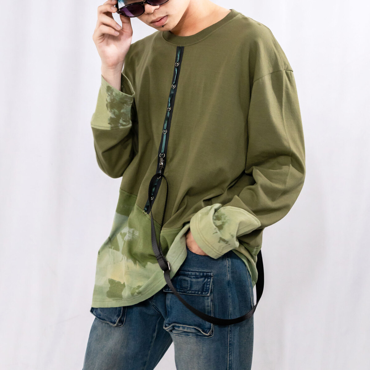 楽天市場】Uneven Dye with Zipper Long Sleeve T Shirt 3547104a 黒色