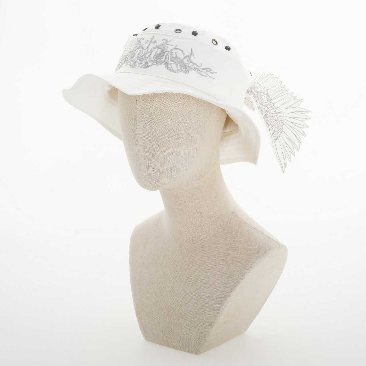 Celestial Feather Tactical Bucket Hat 白色 ozzonjapan ozzconte オッズコンテ 帽子 ゴシックファッション 天使の輪のようなテープデザイン 幻想的