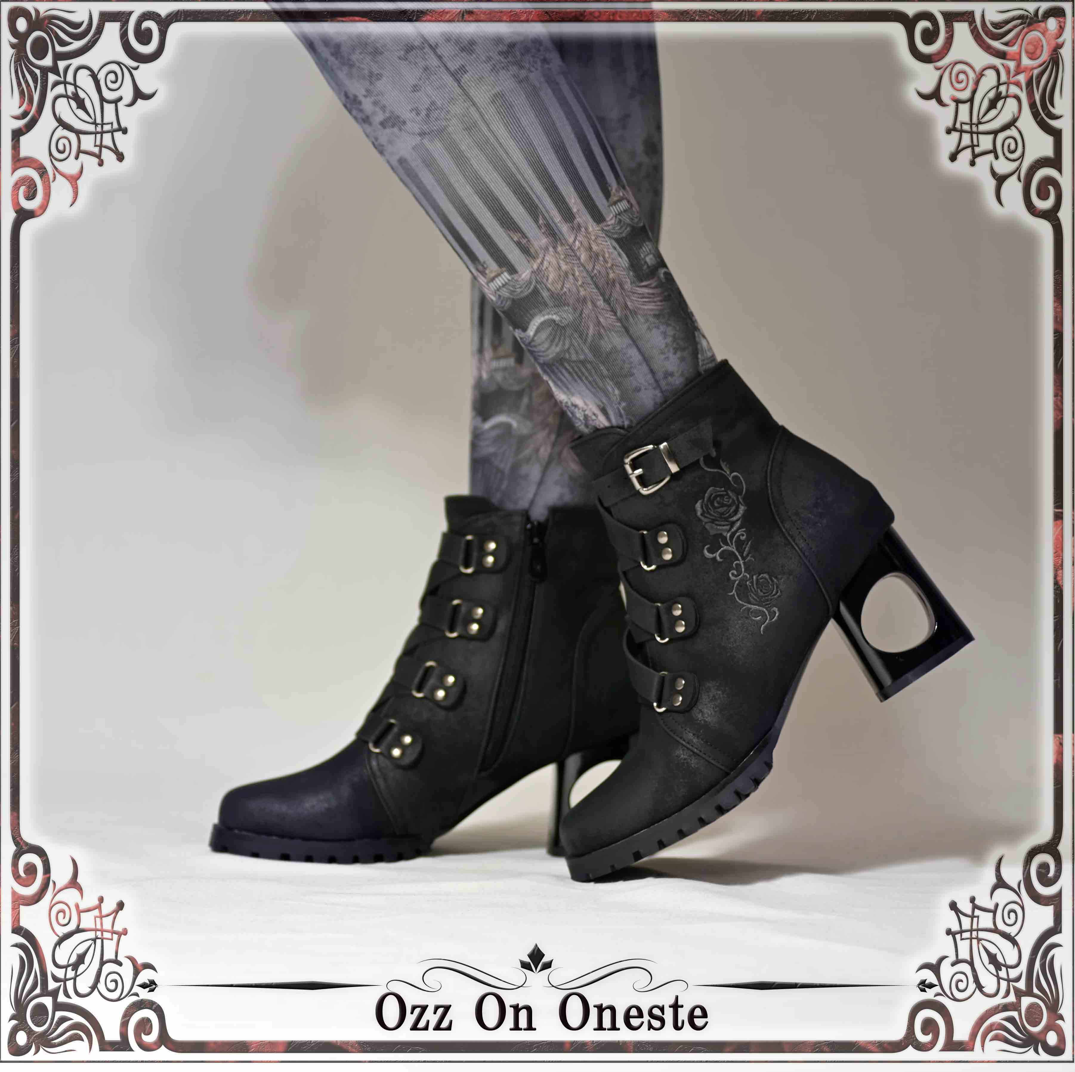 薔薇刺・墸ショートブーツL 黒 ozzonjapan オッズオンジャパン 和ゴス 和ゴスロリ 和ゴシックロリータ