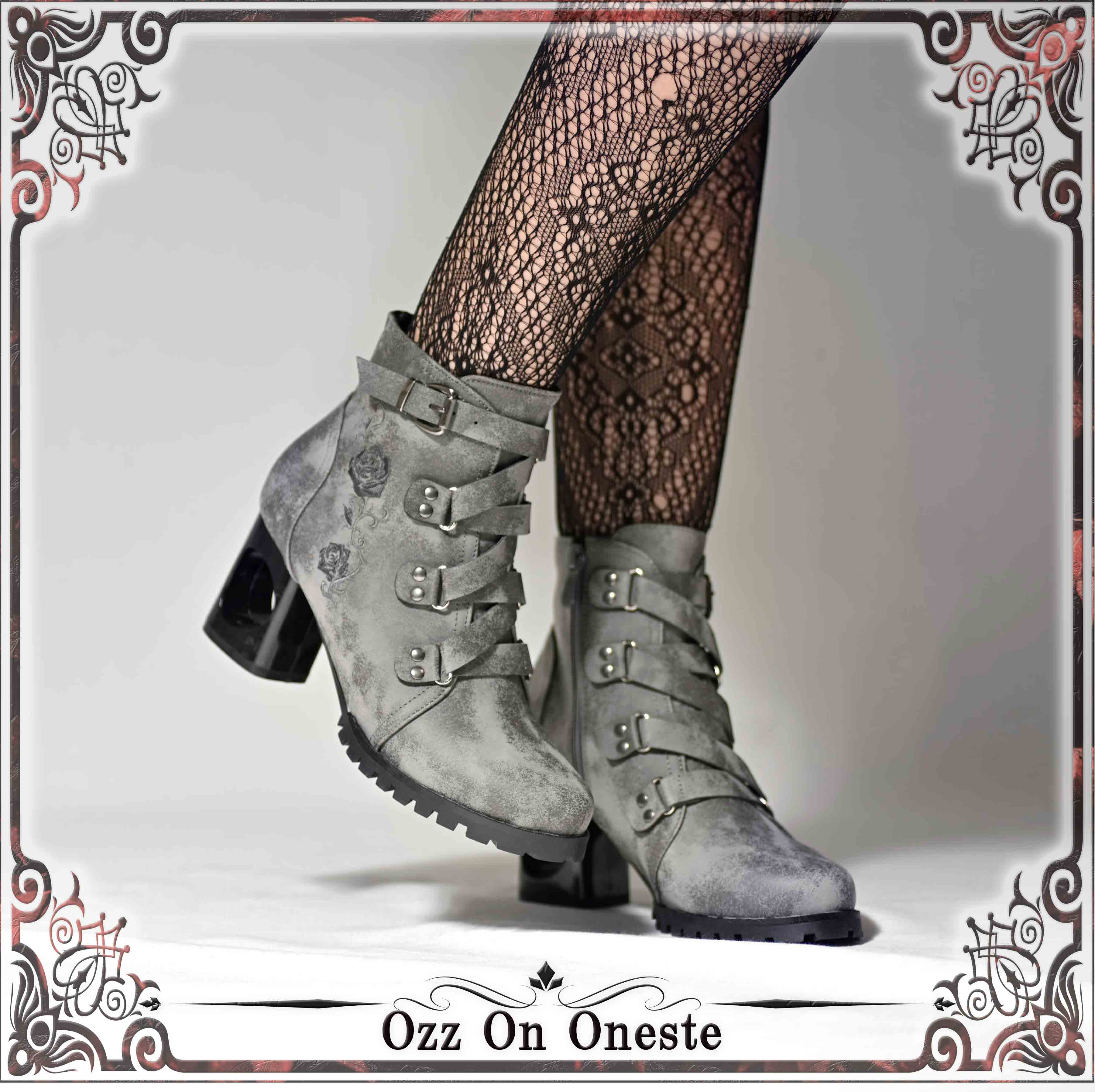 薔薇刺・墸ショートブーツL 灰 ozzonjapan オッズオンジャパン 和ゴス 和ゴスロリ 和ゴシックロリータ