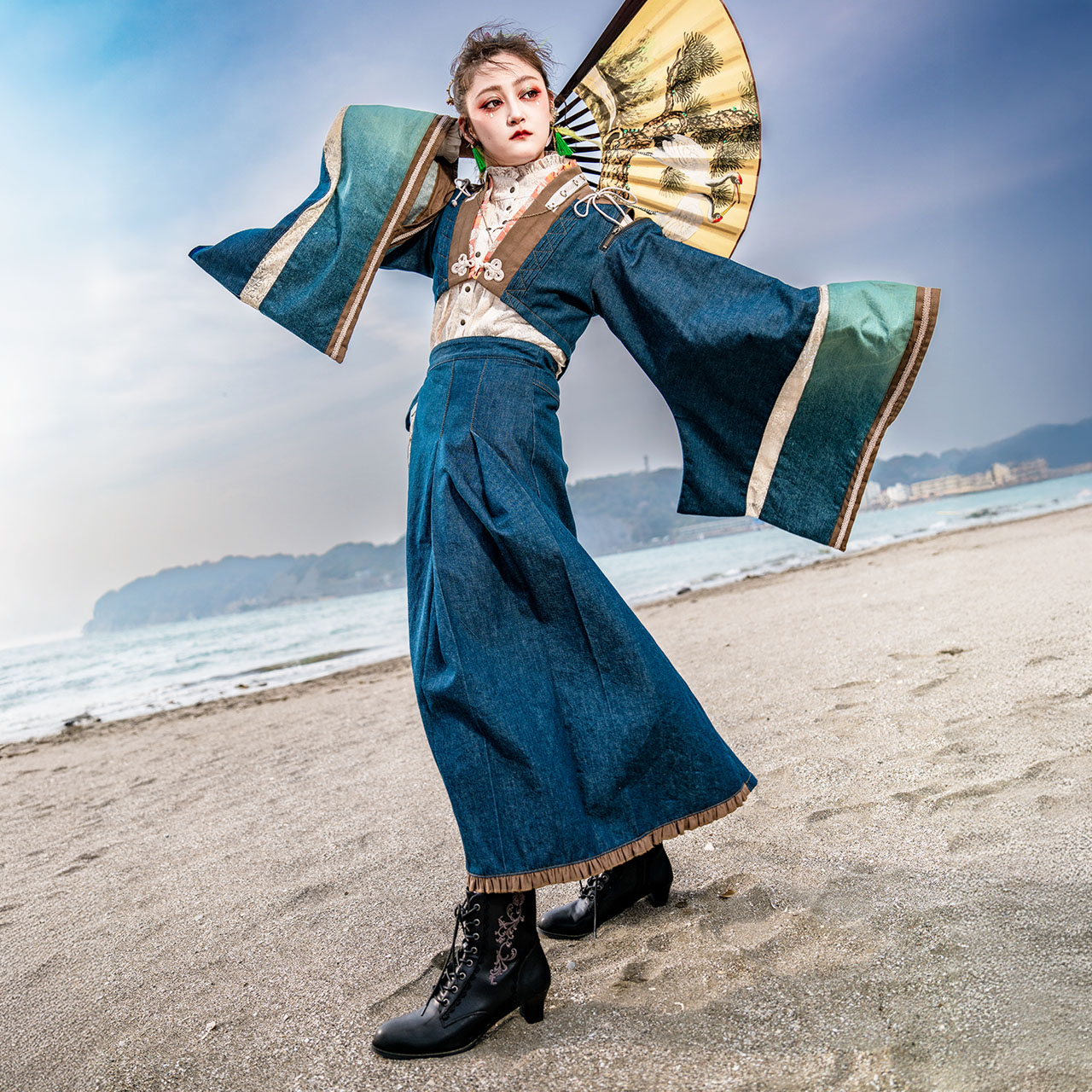 琉球浪漫謂われ因縁～第二章 岡山産ジーンズぼれろ 紺色 ozzonjapan ozzoneste 和 和ゴス 和ゴスロリ 和ゴシックロリータ 岡山ジーンズ MADE IN JAPAN 今めかしいボレロ