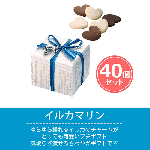 スイーツ かわいい おしゃれ イルカマリン ギフト 職場 挨拶 プチギフト 大量 可愛い お菓子 退職 大量 産休 40個セット お礼 プレゼント 職場 子供 ありがとう 個包装 ｐ ｂｏｘ ピーボックス イルカのチャームと青のリボンがとってもキュート 包み紙もとっても