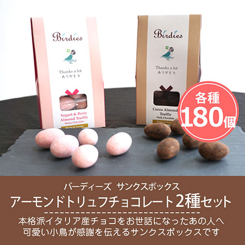 バーディーズ サンクスボックス アーモンドトリュフチョコレート ギフト 2種360個セット プレゼント Birdies バレンタイン バレンタイン ギフト 大量 会社 職場 プレゼント おしゃれ かわいい 可愛い まとめ買い ｐ ｂｏｘ ピーボックス ココアパウダーでコーティング