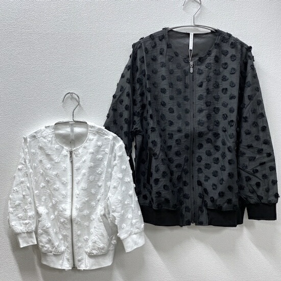 【メーカー価格19800円】garcon la raison ビッグジャケット ブルゾン シアーフリンジドット 水玉 女の子 男の子 キッズ 春秋 フードなし ジップアップ 羽織 アウター 子供服 モノトーン モード系 ギャルソンラレゾン 32501T