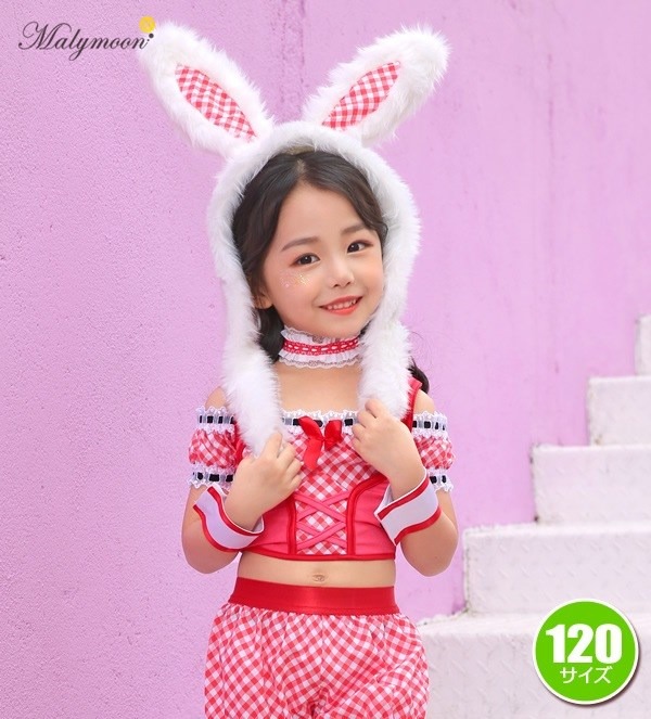 Malymoon Kids ふわふわラビットバニー 子供用 レッド 1cm マリームーン レッド 1cm コスプレ バニー バニー コスチューム 子供用 キッズ バニーガール うさぎ 衣装 仮装 イベント ハロウィン パーティグッズ クラッカーカネコマリームーン コスプレ