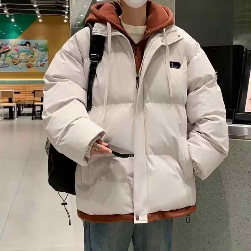 厚地の外套 メンズ 成人男性用 中綿 上衣 ボンネット付き添い人 バイ色合い ゆったり 普段使い走り お部屋着 アウトドア 秋冬 黒いこと 黒 杏色 珈琲 襟付き添い人(x2)