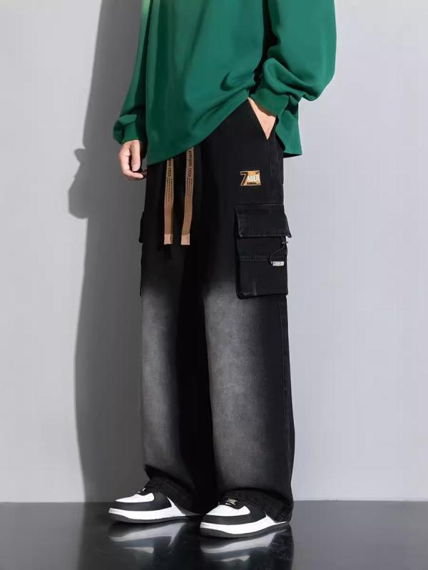 ワークパンツ メンズ 男性用 ゆったり ストレート ズボン パンツ コットン混紡 大サイズ プラスサイズ 春秋 黒 ブラック 青 ブルー グレー 灰 普段使い1
