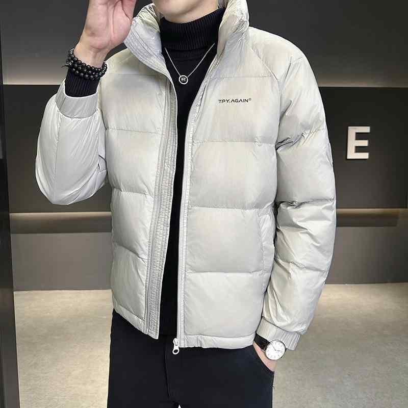 メンズ 遊撃手丈 立襟 秋冬 防寒 生あたたかい 白落ちこむ 中綿 ポリエステル ゆったり影ぼうし 真っただ中丈 無地 ベージュ 黒いこと 薄墨色 心地よい 表現スタイル