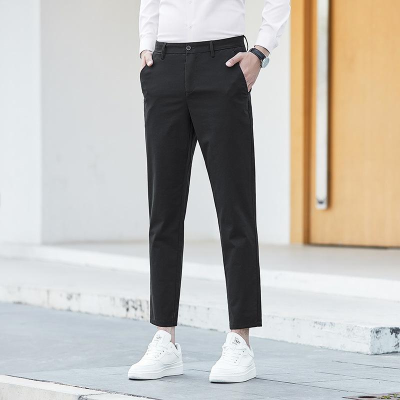 パンツ メンズ 9分丈パンツ カジュアルパンツ スリム ストレッチ 伸縮性 薄手 無地 黒 グレー カーキ 男性用 普段使い ビジネス オフィス｜P-NEEDS