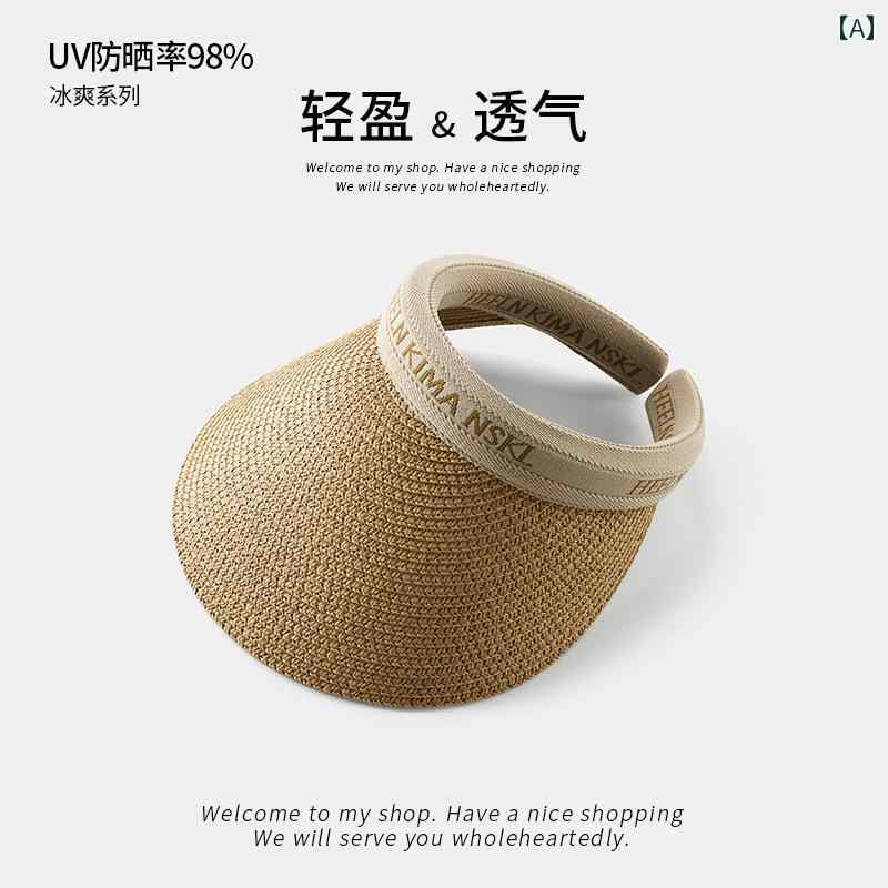夏用 トップの ラフィア 麦わら 帽子 アウトドア ヘッドバンド サンハット 紫外線 対策 シーサイド.シンプル可愛い
