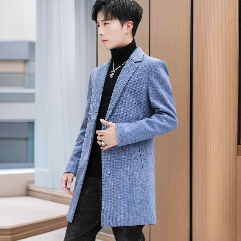 厚地の外套 メンズ 成人男性用 秋冬 チドリ透かし彫り柄 羊毛 か細い填まる 商行為 心地よい 黒 薄墨色 紺色